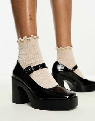 Asos Design Pound Platform Mary Jane Heeled Shoes in Black