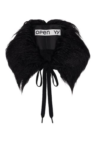 OPEN YY, Black Faux Fur Collar Scarf