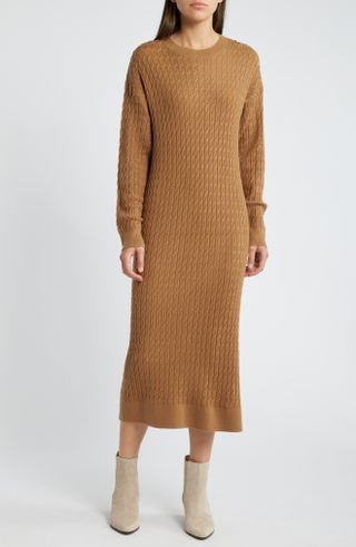 Treasure & Bond, Cable Stitch Long Sleeve Midi Sweater Dress