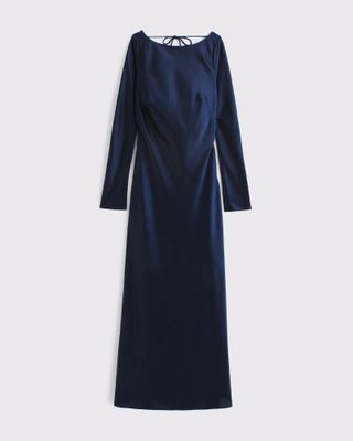 Long-Sleeve Cowl Back Slip Maxi Dress