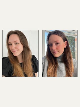 Poppy before and after testing the GHD round brush