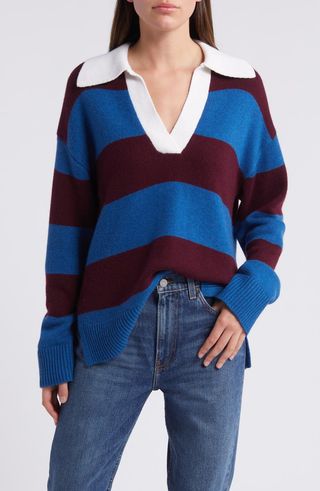 Harris Stripe Cotton, Wool & Cashmere Polo Sweater