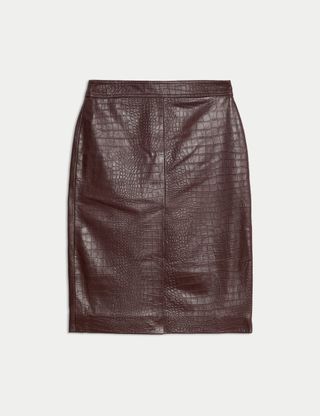 Leather Croc Knee-Length Pencil Skirt