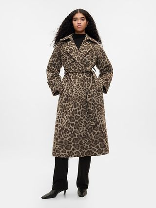 Double-Breasted Leopard Trench Coat