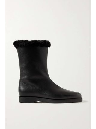 TOTEME The Off-Duty Faux Fur-Lined Textured-Leather Boots