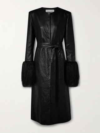 MAGDA BUTRYM Belted Faux Fur-Trimmed Textured-Leather Coat