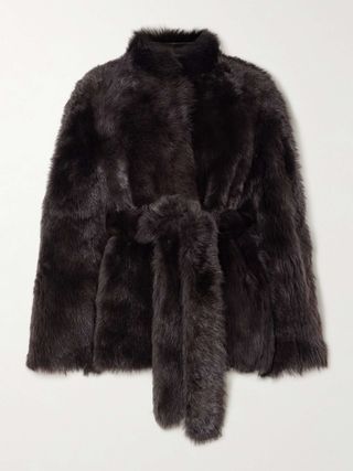 NOUR HAMMOUR Elsa Belted Shearling Coat