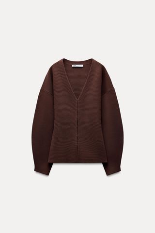 ZARA, Fitted Waist Plain Knit Cardigan