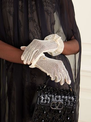 VALENTINO GARAVANI Embellished Cotton-Blend Fishnet Gloves