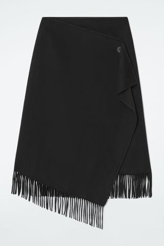 cos, FRINGED WOOL MIDI WRAP SKIRT