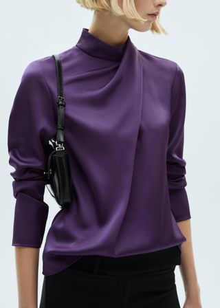 Turtleneck Draped Satin Blouse - Women | Mango Usa