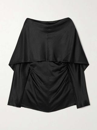 Katana Cape-Effect Ruched Silk-Blend Satin Top