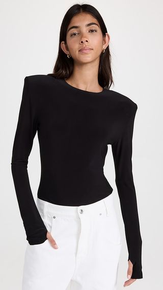 Norma Kamali Shoulder Pad Long Sleeve Crew Top