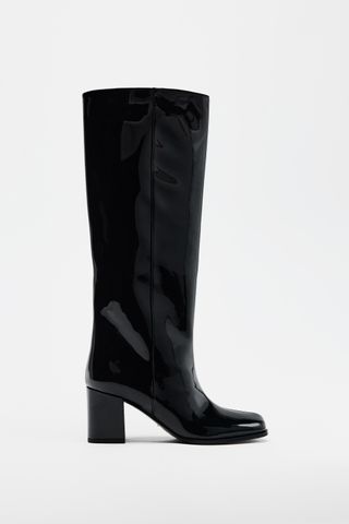 Faux Patent Leather Heeled Boots