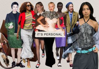 A collage with the words "It's Personal" on it in front of images of people with great personal style, including Jenny Walton, Naomi Elizee, Gigi Hadid, Grace VanderWaal, Michelle Li, and Chloe King as well as a model at the Miu Miu show.