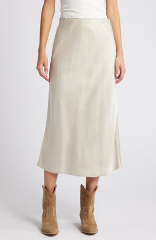 Bias Cut Satin Midi Skirt