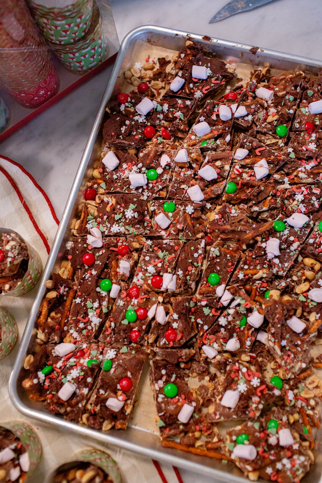 holiday monster bark recipe, holiday cookie recipe, holiday bark