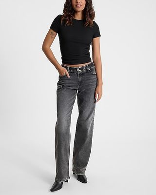 Express, Low Rise Washed Black Relaxed Straight Jeans