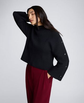 Mock Neck Pullover Sweater With Placket Sleeve