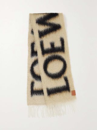 Fringed Printed Knitted Scarf