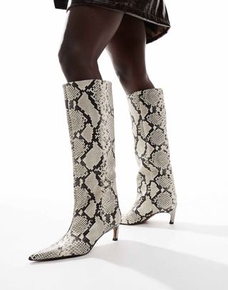 Asos Design Cleo Premium Leather Kitten Heel Knee Boots in Snake