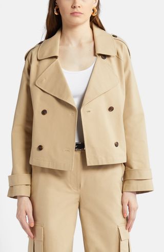 Crop Stretch Cotton Trench Coat