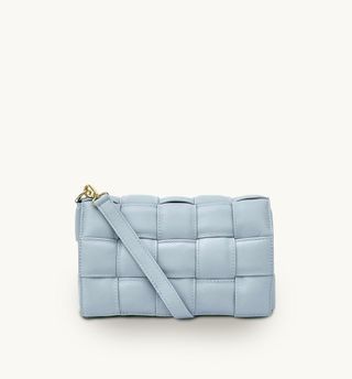 Blue Padded Woven Leather Crossbody Bag