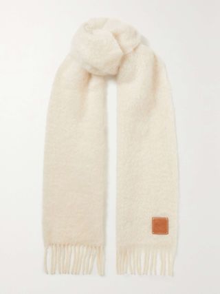 Leather-Trimmed Fringed Mohair-Blend Scarf