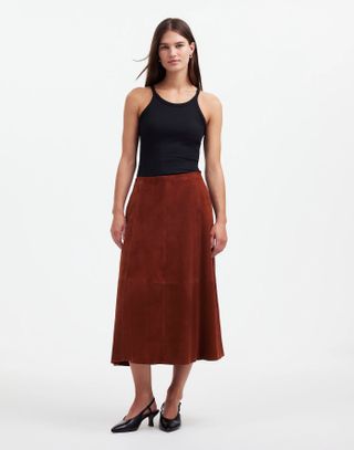 MW, Suede Seamed Midi Skirt