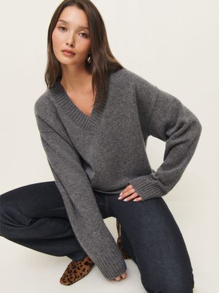 Reformation Jadey Cashmere Oversized V-Neck Sweater