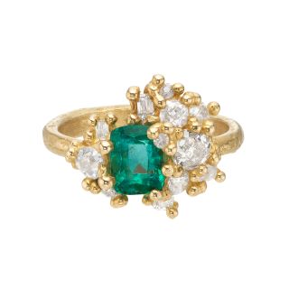 Ruth Tomlinson Emerald & Diamond Sweeping Cluster Art Ring