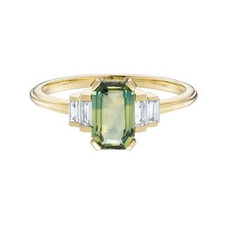 Empire Green Sapphire Step Baguette Diamond Ring