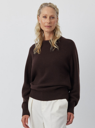 Cashmere Boyfriend Saddle Sweater in Cacao