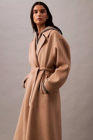 Double Faced Wool Blend Wrap Coat