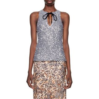 GANNI, Silver 3d Sequins Tank Top