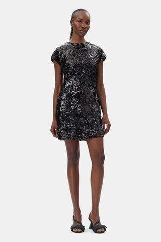 Black Velvet Sequins Mini Dress