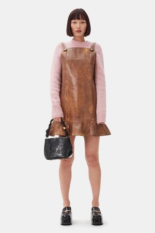 Brown Foil Denim Mini Dress