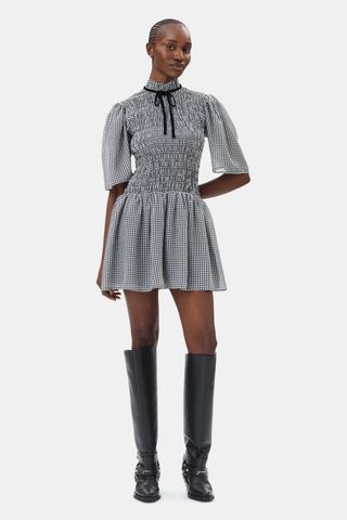 Sheer Check Mini Smock Dress