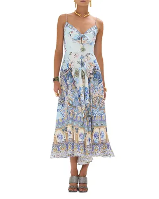 Printed Linen Tie Front Dress