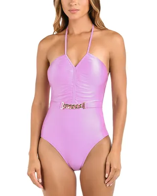 Leila Shimmer Halter One Piece Swimsuit