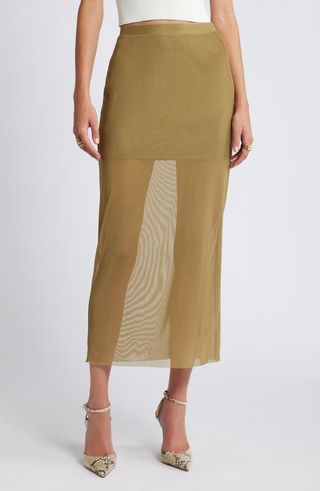 Sheer Mesh Midi Skirt