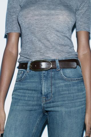 Leather Belt With Oval Buckle