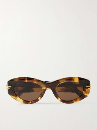 Oval-Frame Gold-Tone and Tortoiseshell Acetate Sunglasses