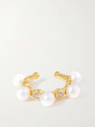 Hooked on You Gold Vermeil, Pearl and Cubic Zirconia Ear Cuff