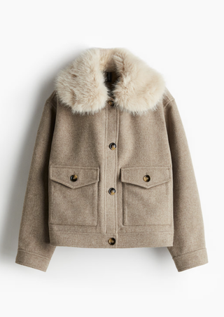 h&m twill jacket with fluffy collar