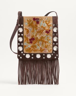 Valentino Garavani Nellcôte Embroidered Shoulder Bag With Fringes