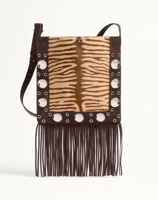 Valentino Garavani Nellcôte Shoulder Bag in Animalier Pony-Effect Calfskin With Fringes