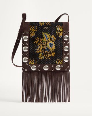 Valentino Garavani Nellcôte Shoulder Bag in Jacquard Fabric With Fringes