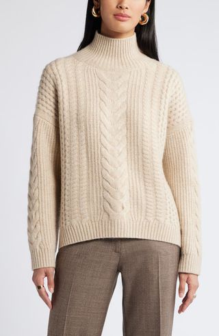 High Low Mock Neck Fisherman Sweater