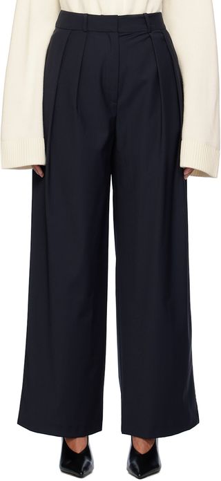 Navy Ripley Pleated Trousers